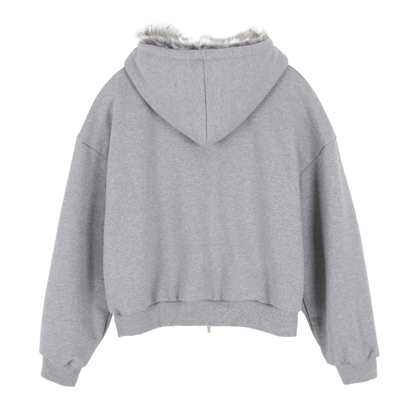 아수라 테디 퍼 후드 집업 멜란지 그레이(Asura Teddy Fur Hood Zip Up Melange Grey) - 2