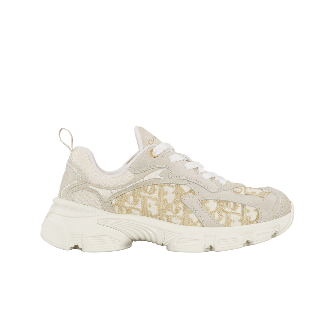 KCK443OLE-S62K (W) Dior Vibe Sneakers Cotton with Dior Oblique Embroidery In Metallic Thread White Mesh And Suede Calfskin Gold White