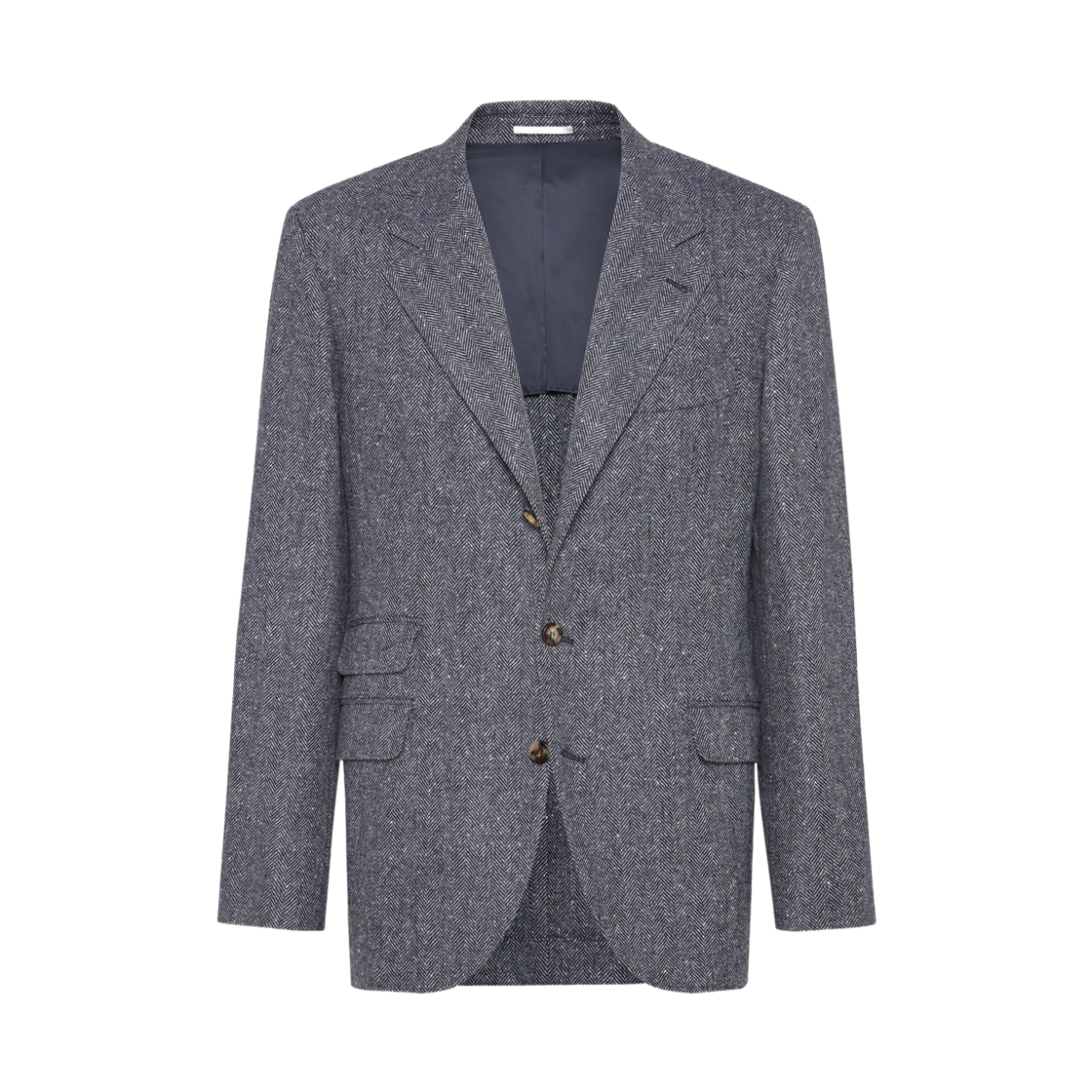 MV4177BWD-C1020 Brunello Cucinelli Wool Cashmere Flecked Chevron Deconstructed Cavallo Blazer Navy Blue