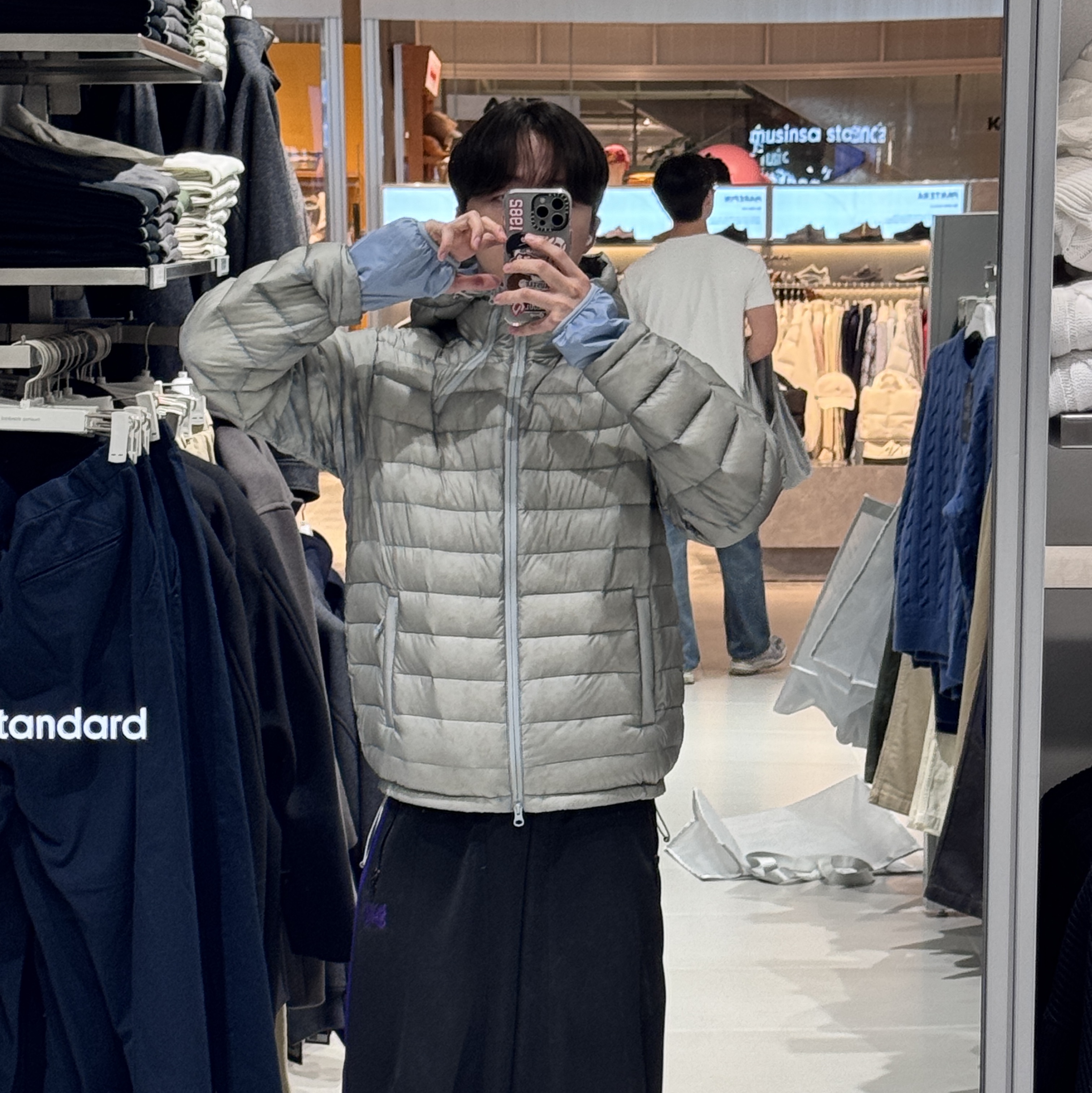Sansan Gear Suffix Puffer Jacket Grey - 25FW, BAPE Baby Milo Plush Doll Key Chain 12cm Brown 착용 스타일 - 2