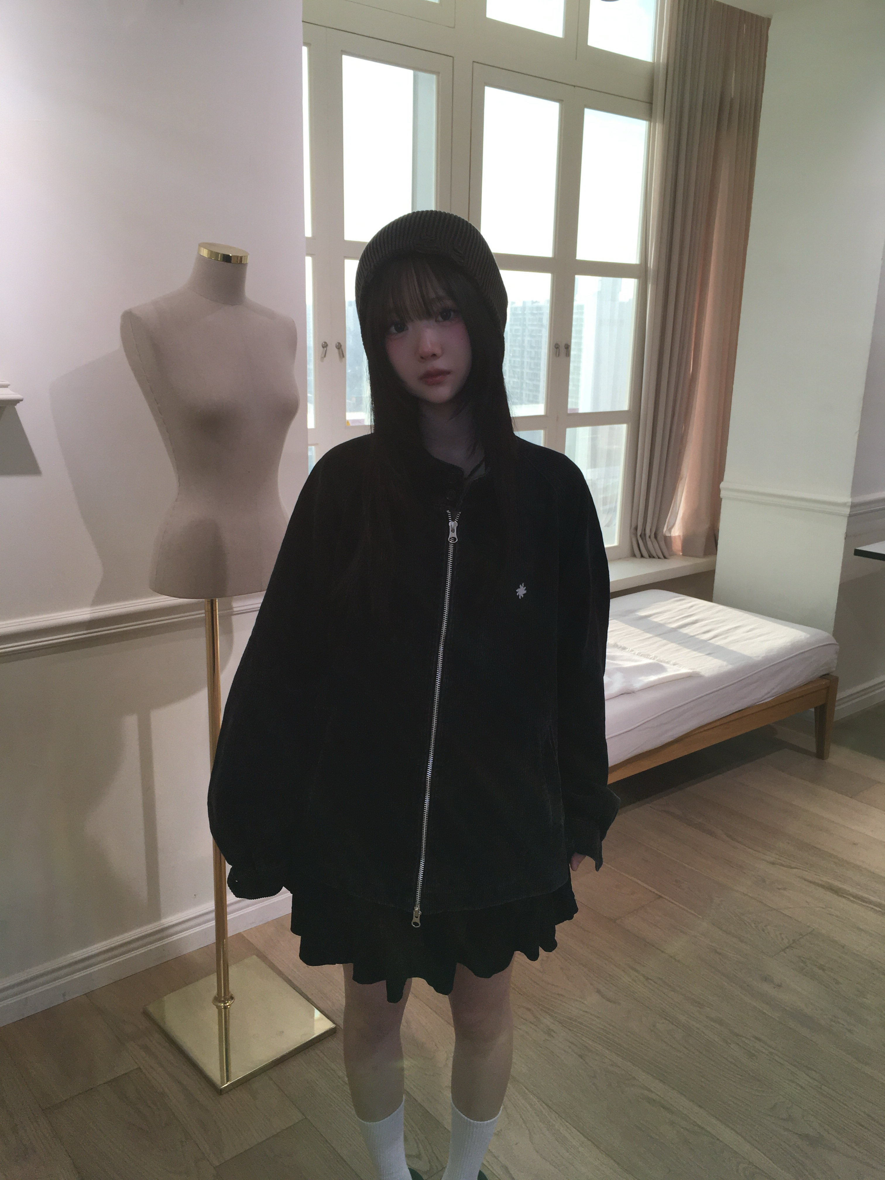 SLOW RECORD HOUSE Vintage Corduroy Harrington Jacket Charcoal 착용 스타일 - 8