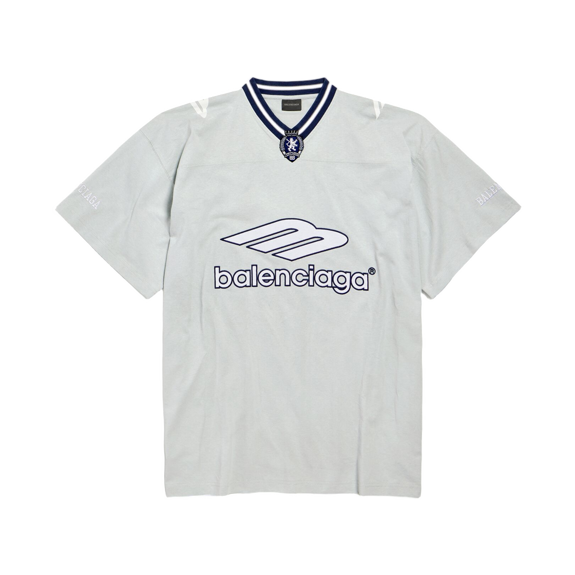 857086TTVQ61461 Balenciaga 3B Football V-Neck T-Shirt Oversized Grey White