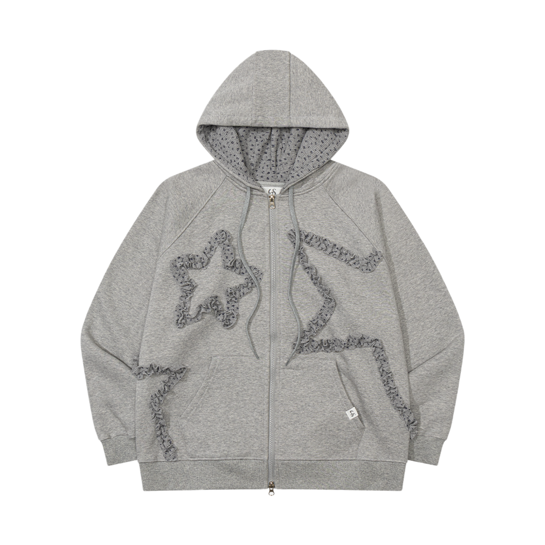 LUV009 UGLYSHADOW Flower Star Hooded Zip-Up Grey