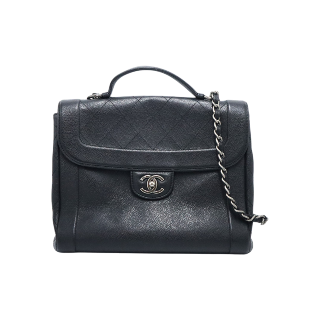 ITG7V7R6PJNK Chanel Black Calfskin Quilted Silver Chain Satchel Tote 2WAY (20 Series)