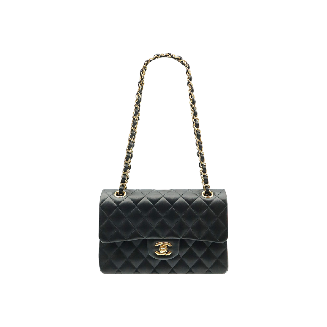 ITBR5TULSED9 Chanel Black Lambskin Gold Chain Classic Small Flap Shoulder Bag (with Chip)