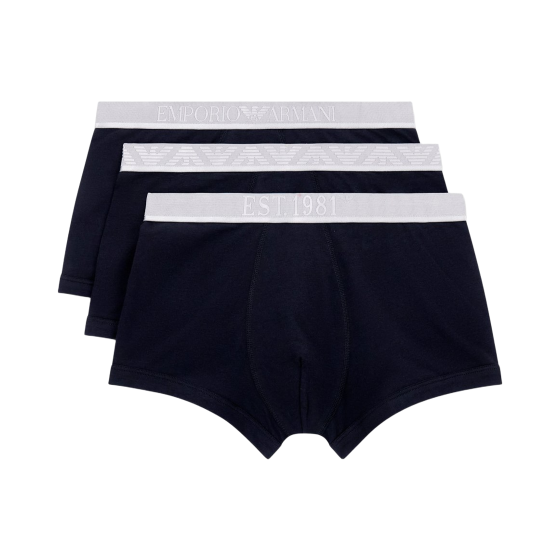 EM000259AF10780MC406 Emporio Armani ASV Shiny Logo Band Organic Jersey Boxer Briefs Black (3 Pack)