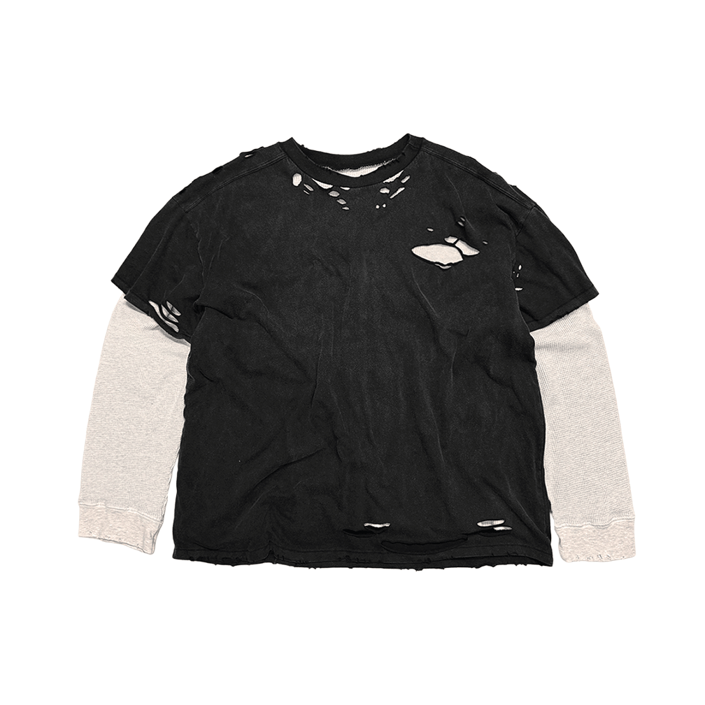 홈리스 빈티지 레이어드 와플 롱슬리브 워시드 블랙(Hommless VTG Layered Waffle LS Washed Black)