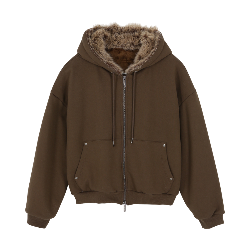 A25FWTS47BR0F Asura Teddy Fur Hood Zip Up Brown