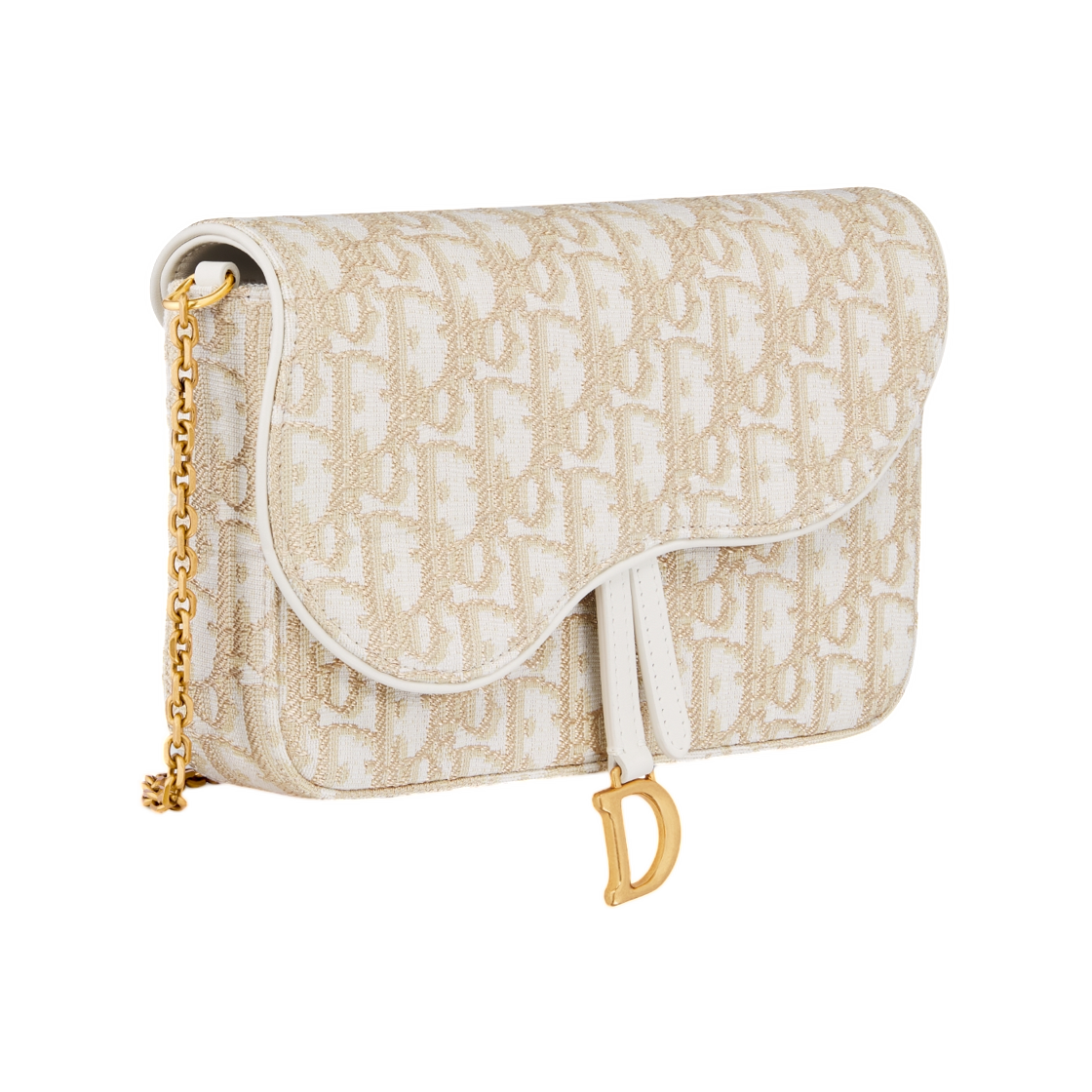 디올 미디움 새들 파우치 체인 디올 오블리크 자카드 골드(Dior Medium Saddle Pouch with Chain Dior Oblique Jacquard Gold) - 2