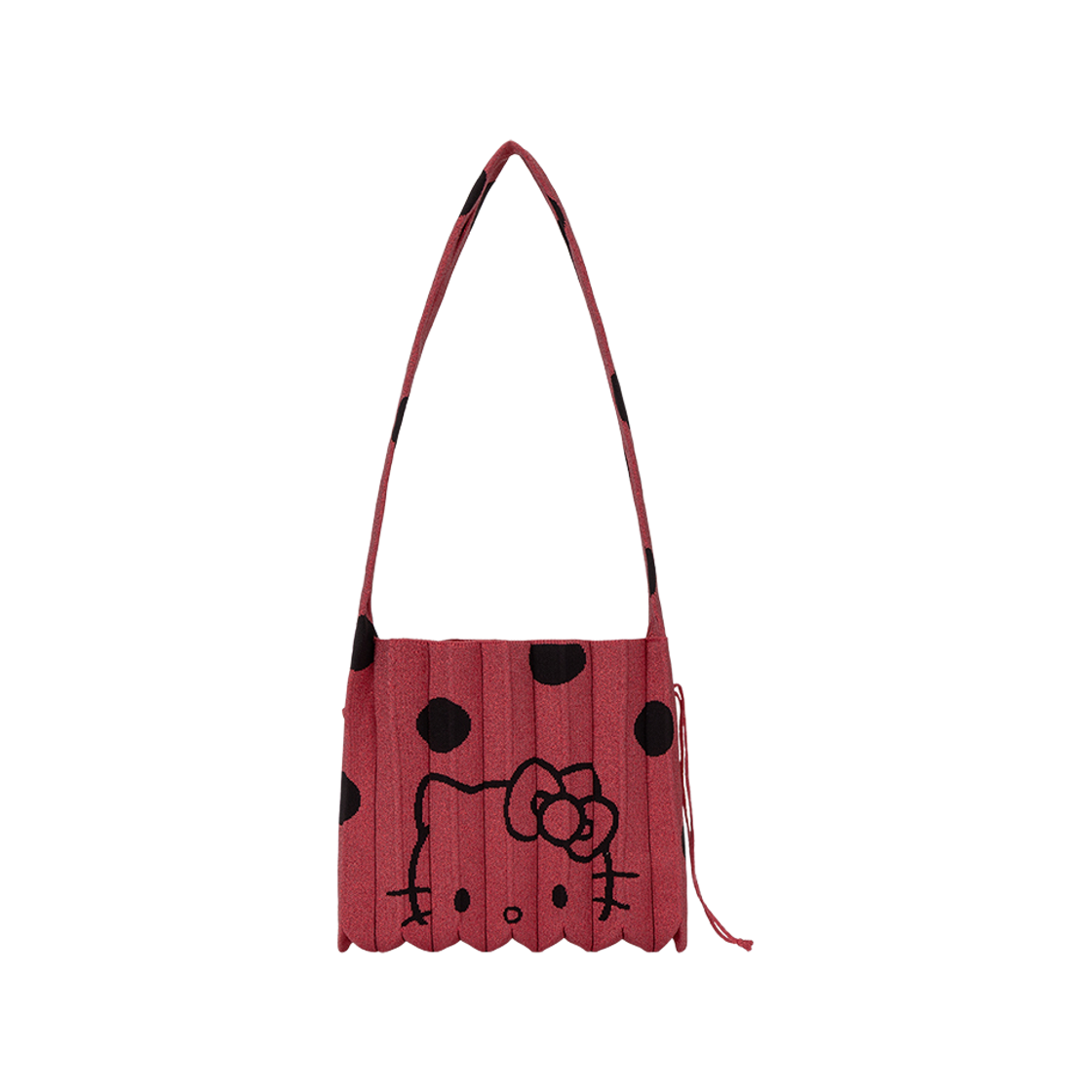 조셉앤스테이시 럭키 플리츠 니트 크로스바디 미디움 도트 헬로키티 코랄 레드(Joseph&Stacey Lucky Pleats Knit Crossbody M Dot Hello Kitty Coral Red)