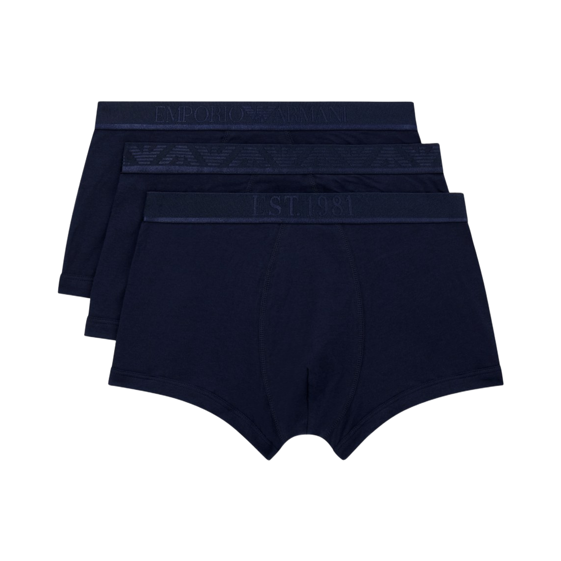 EM000259AF10780MB254 Emporio Armani ASV Shiny Logo Band Organic Jersey Boxer Briefs Blue (3 Pack)