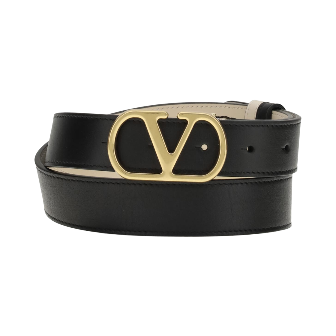 T0SQ3IYRDVX (W) Valentino Vlogo Signature Leather Reversible Belt Black Ivory