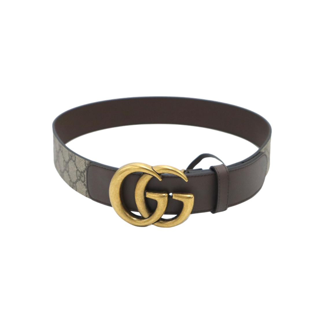 IT6NEA8M9FVF Gucci Brown Leather Gold G Buckle Jumbo GG Wide Belt 80