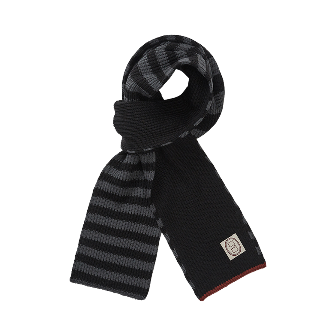 카락터 스트라이프 니트 머플러 블랙 차콜(Karactor Striped Knit Muffler Black Charcoal)