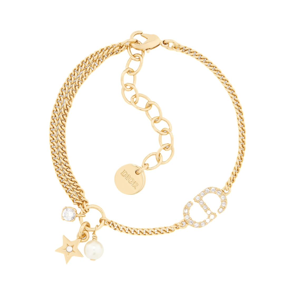 (W) 디올 쁘띠 CD 멀티 브레이슬릿 메탈 화이트 레진 펄 앤 크리스탈 골드((W) Dior Petit CD Multi Bracelet Metal White Resin Pearl And Crystals Gold) - 1