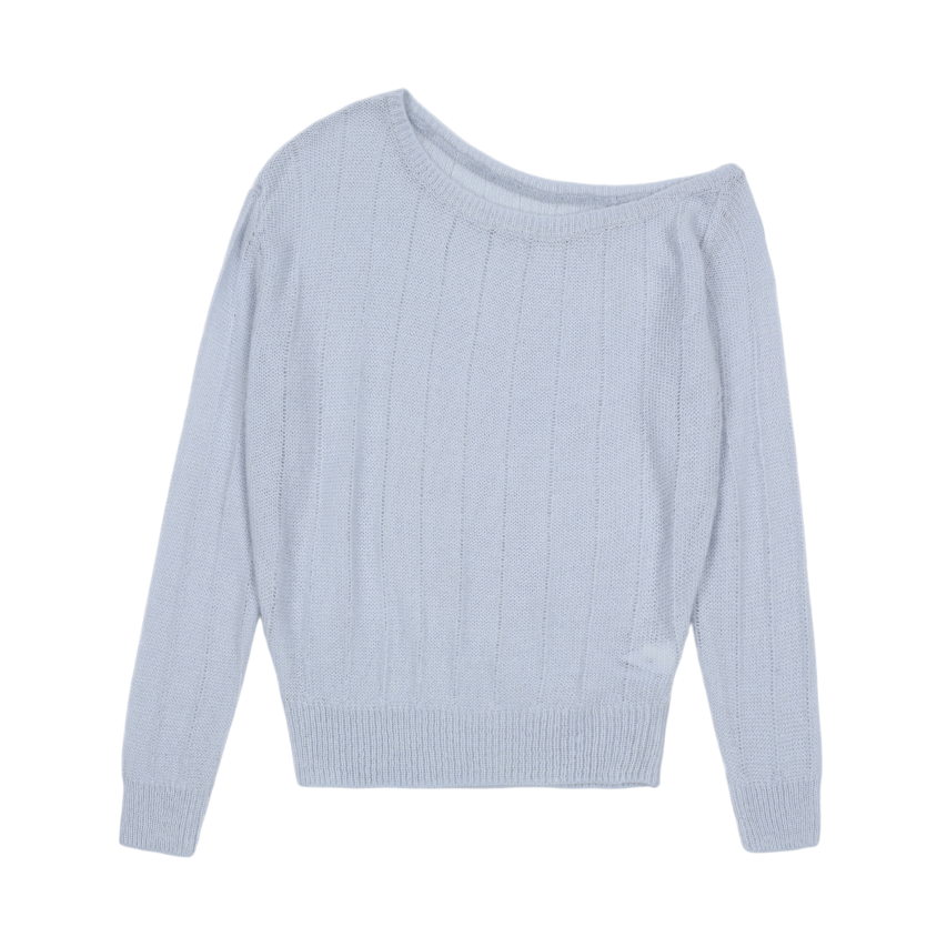 A25FWKN81SB0F Asura Rose Brooch One Shoulder Knit Sky Blue