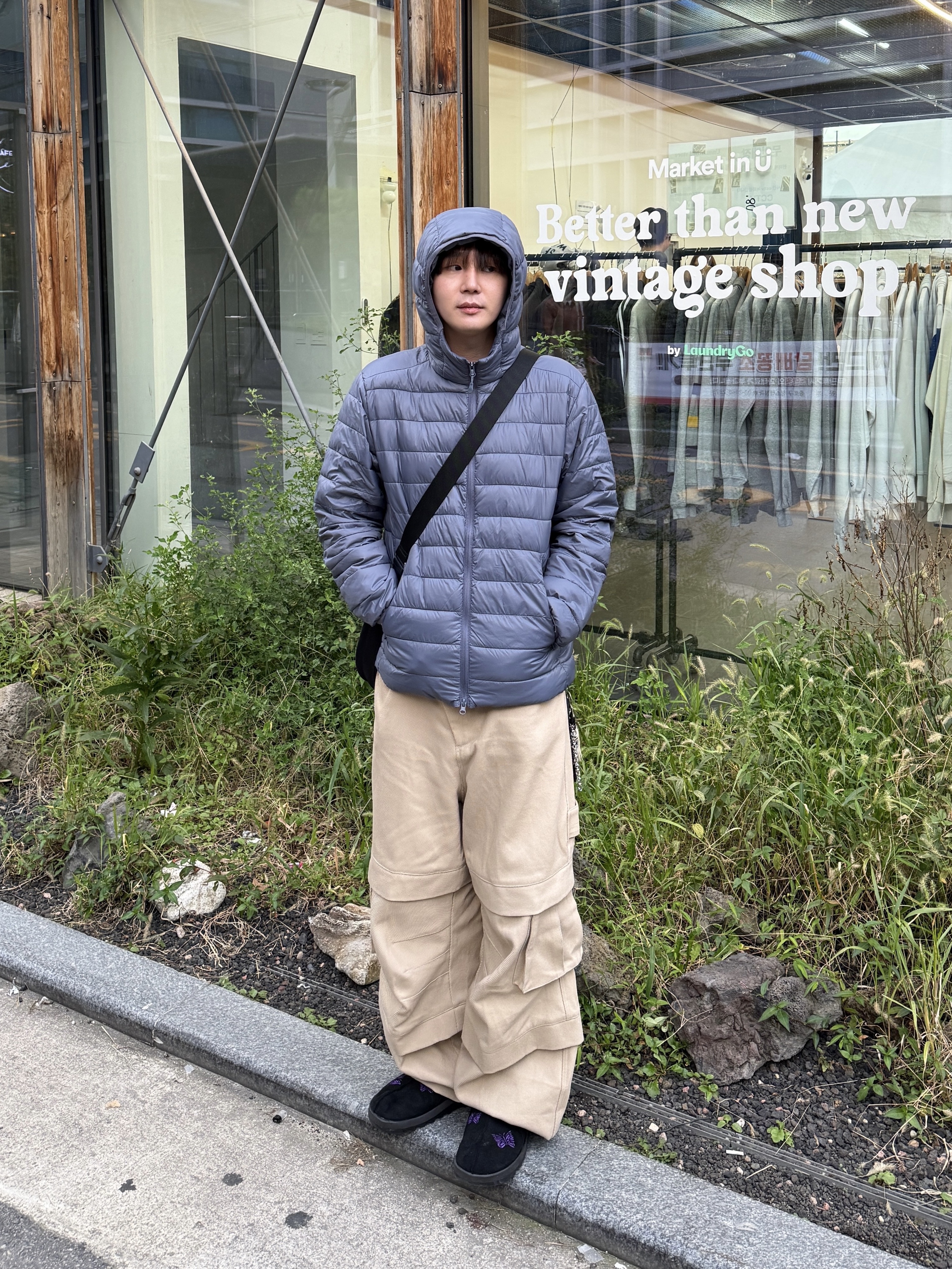 Kamien Titan Baggy Pants Beige, Reebok x Needles Beatnik Moc Core Black Extreme Purple 착용 스타일 - 1