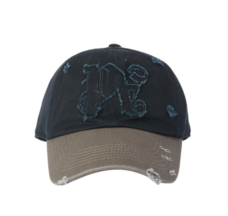 팜엔젤스 립드 PA 모노그램 캡 - 앤트러사이트 토프(Palm Angels Ripped Pa Monogram Cap - Anthracite Taupe)