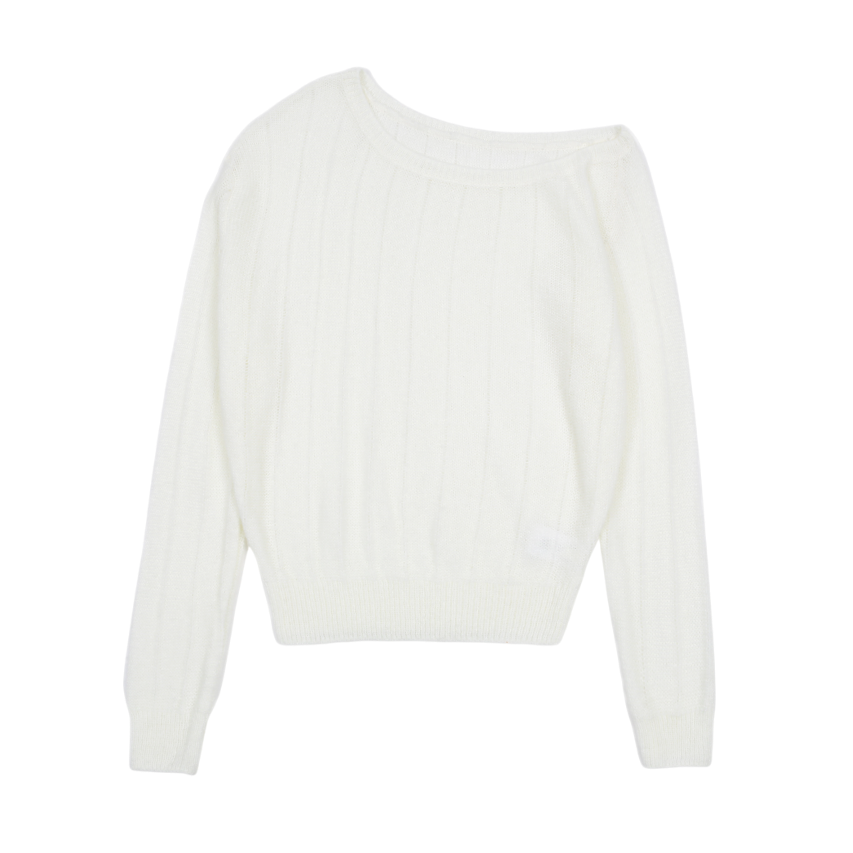 A25FWKN80IV0F Asura Rose Brooch One Shoulder Knit Ivory