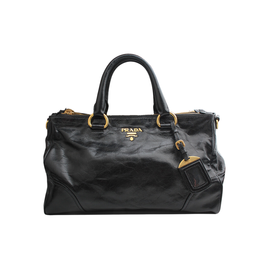 IT793EFH2MKN Prada Black Vitello Shine Vintage Shoulder Bag