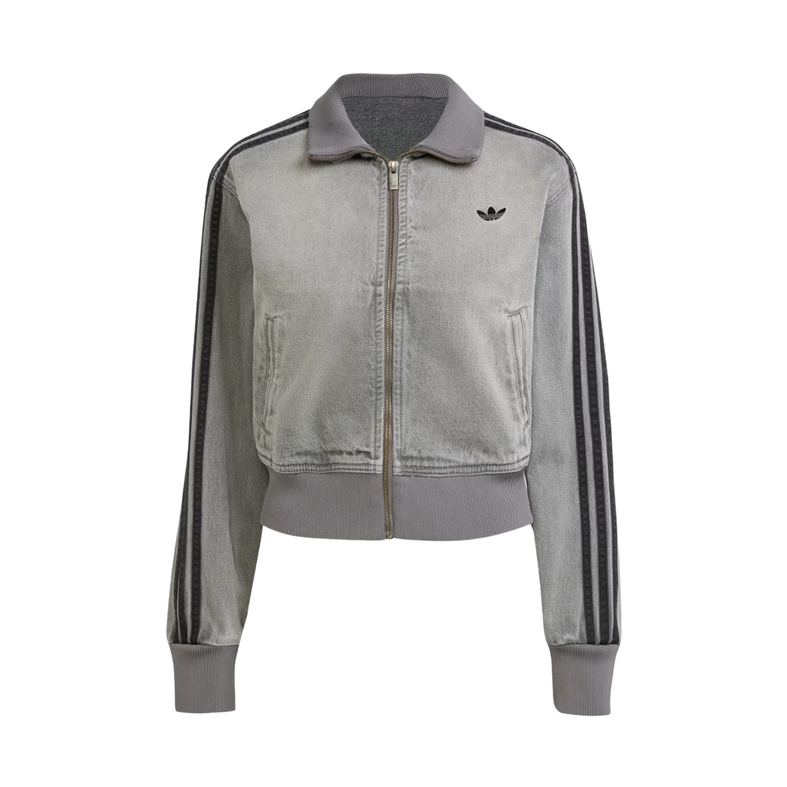 (W) 아디다스 아디컬러 데님 트랙탑 워시드 그레이 데님 - US 사이즈((W) Adidas Adicolor Denim Track Top Washed Grey Denim - US Sizing) - 1