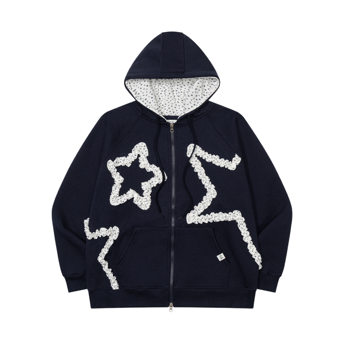 LUV010 UGLYSHADOW Flower Star Hooded Zip-up Navy