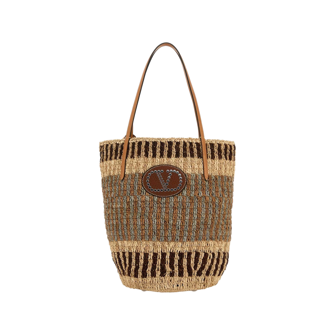B0R37CFSAEF Valentino Embroidered Raffia Vlogo Signature Shopping Bag Multicolor