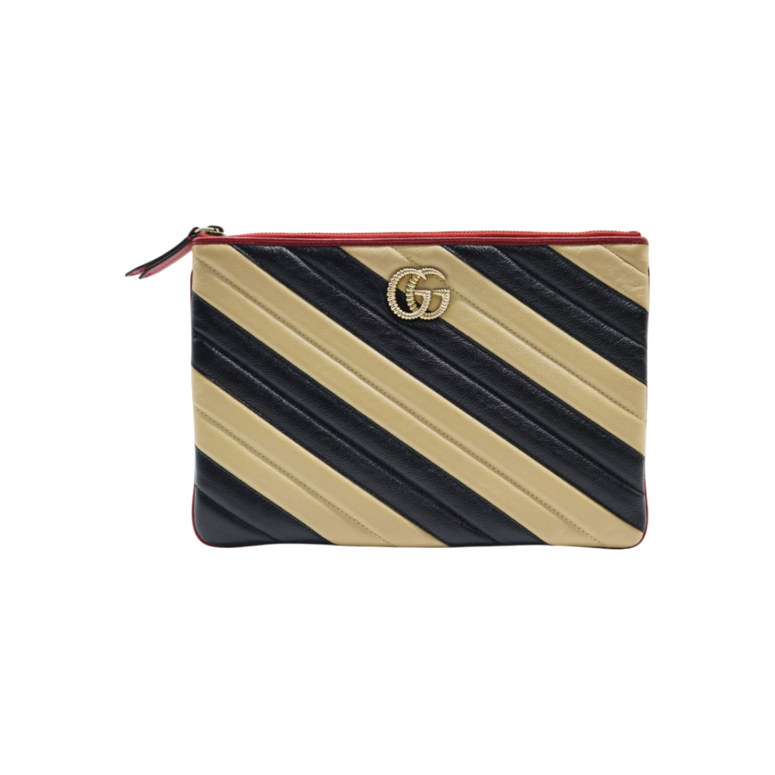 ITVTLATA26JO Gucci Limited Edition Ivory Navy Two-Tone Matelasse Chevron GG Marmont Clutch
