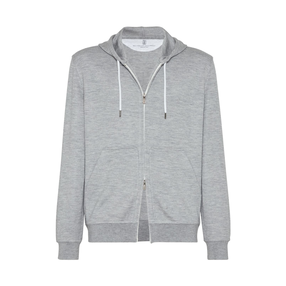 MM8359069G-C8299 Brunello Cucinelli Cashmere Silk French Terry Hooded Sweatshirt with Zipper Grey