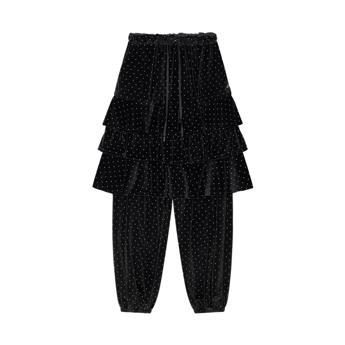 LUV042 UGLYSHADOW Dot Velvet Cancan Midi Skirt Pants Black