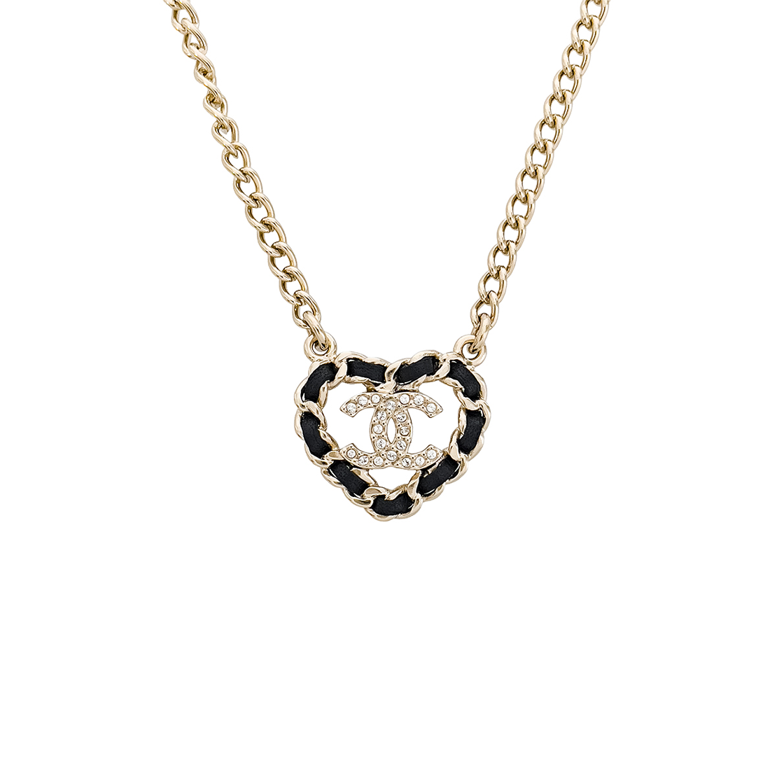 샤넬 25B 체인 하트CC로고 네크리스 블랙 샴페인골드 (5ET1854)(Chanel 25B Chain Heart CC Logo Necklace in Black Champagne Gold (5ET1854))