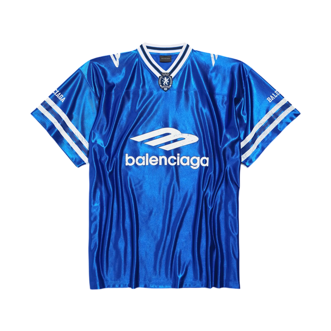발렌시아가 3B 풋볼 브이넥 티셔츠 오버사이즈 로얄 블루 화이트