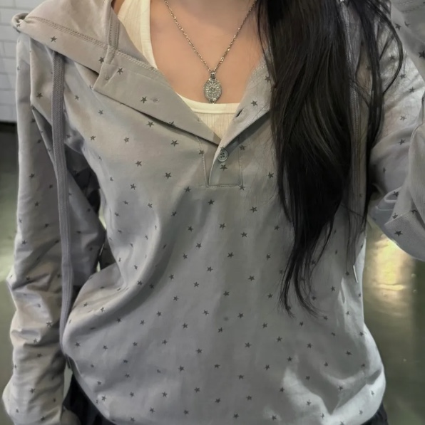 Blue Sunflower Star String Hoodie 착용 스타일 - 2