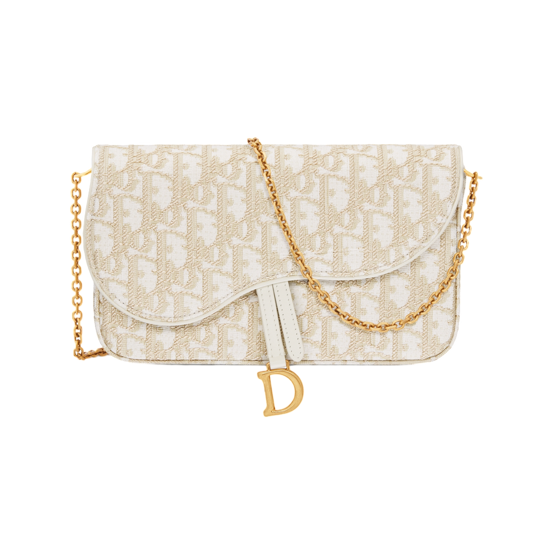 S5907CQDL-M01E Dior Medium Saddle Pouch with Chain Dior Oblique Jacquard Gold