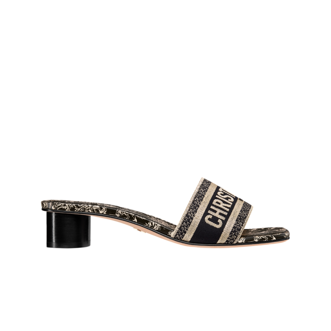 KCQ902DQB-S09X (W) Dior Dway Heeled Slide Cotton Embroidered with Metallic Thread And Dioresque Butterfly Motif Black Gold