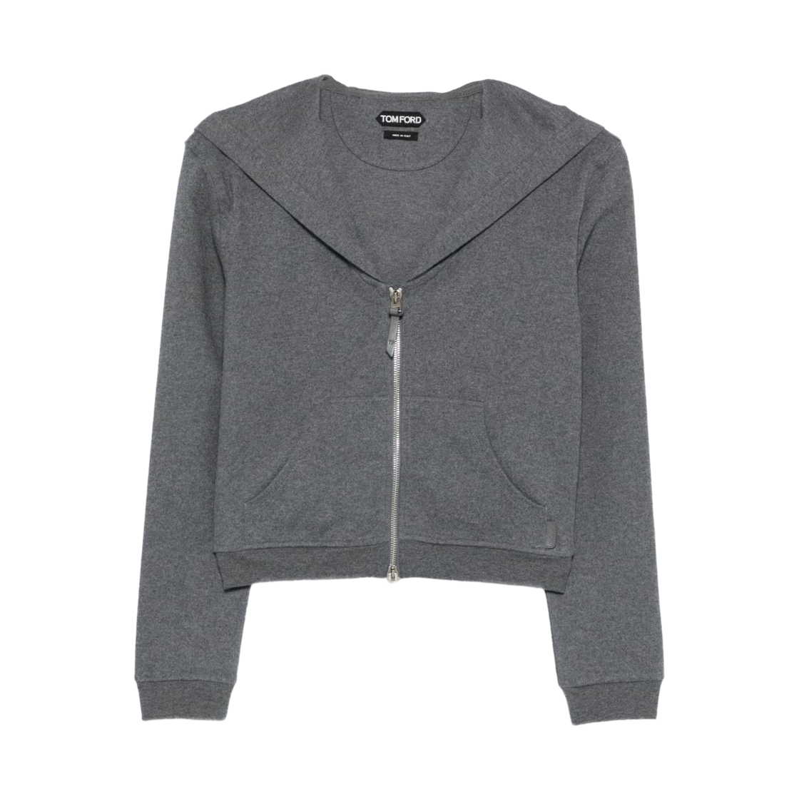 FLJ067-JEX173-IG712 (W) Tom Ford Cotton Zip-Up Hoodie Dark Grey Melange