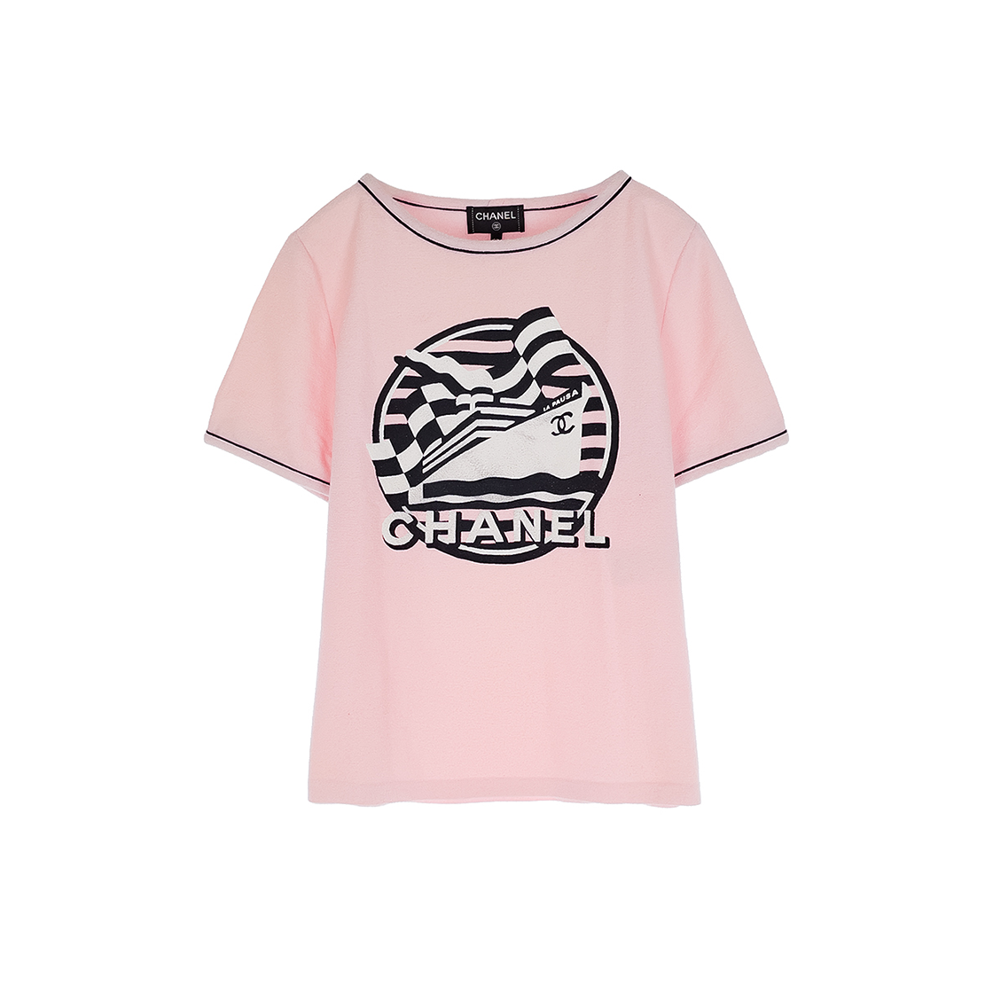ITNMKIFDGS7T Chanel 19C La Pausa Terry T-Shirt 38 Pink/Black (5ET1886)