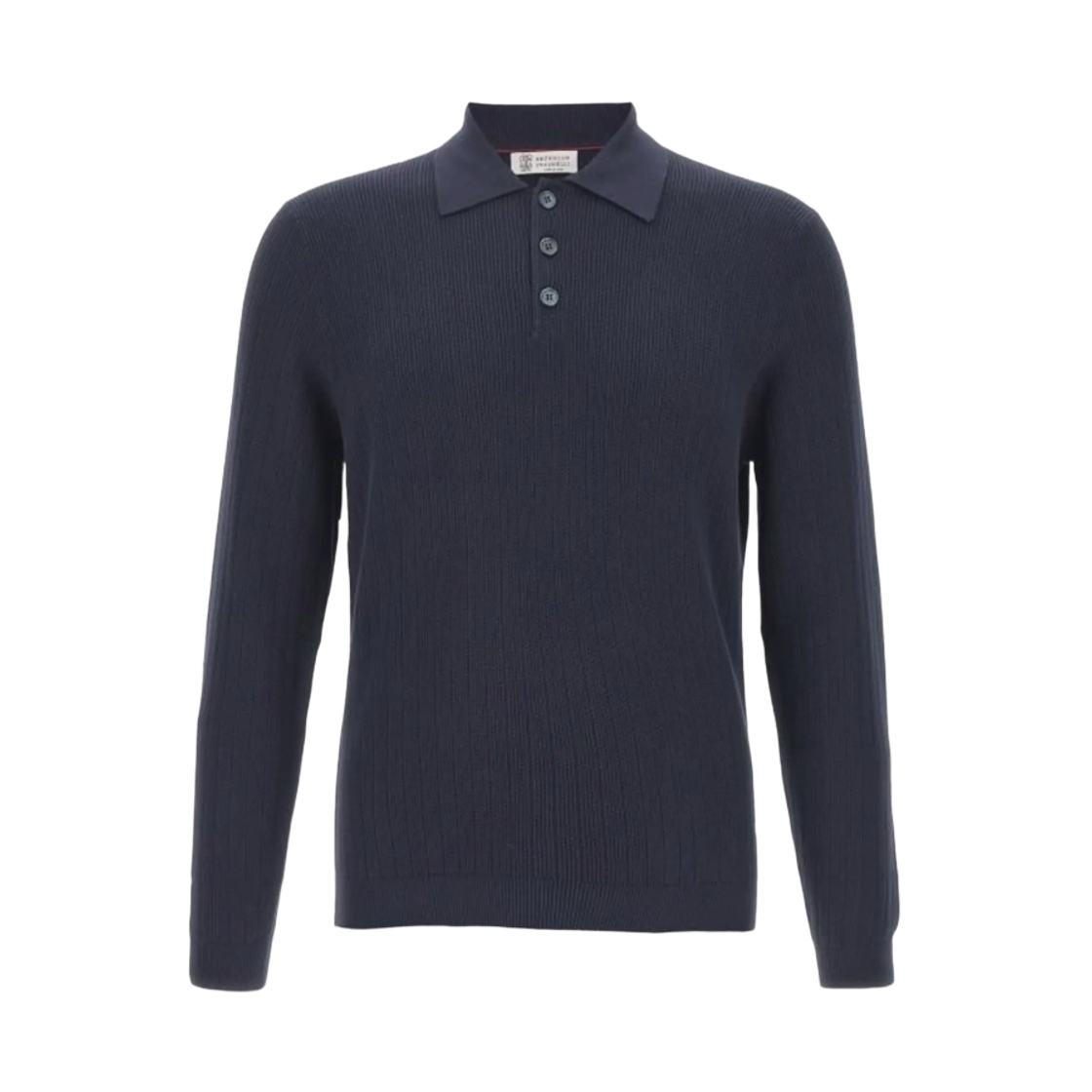 M29203535-CW425 Brunello Cucinelli Honeycomb Stitch Rib Knit Polo Shirt Navy Blue