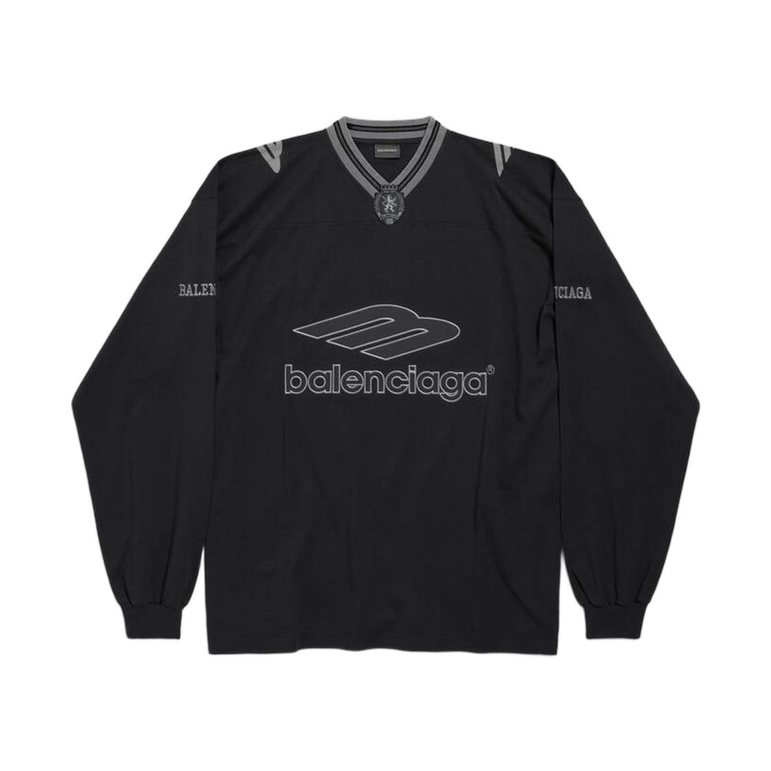발렌시아가 3B 풋볼 롱 슬리브 브이넥 티셔츠 블랙 앤트러사이트(Balenciaga 3B Football Long Sleeve V-Neck T-Shirt Black Anthracite) - 1