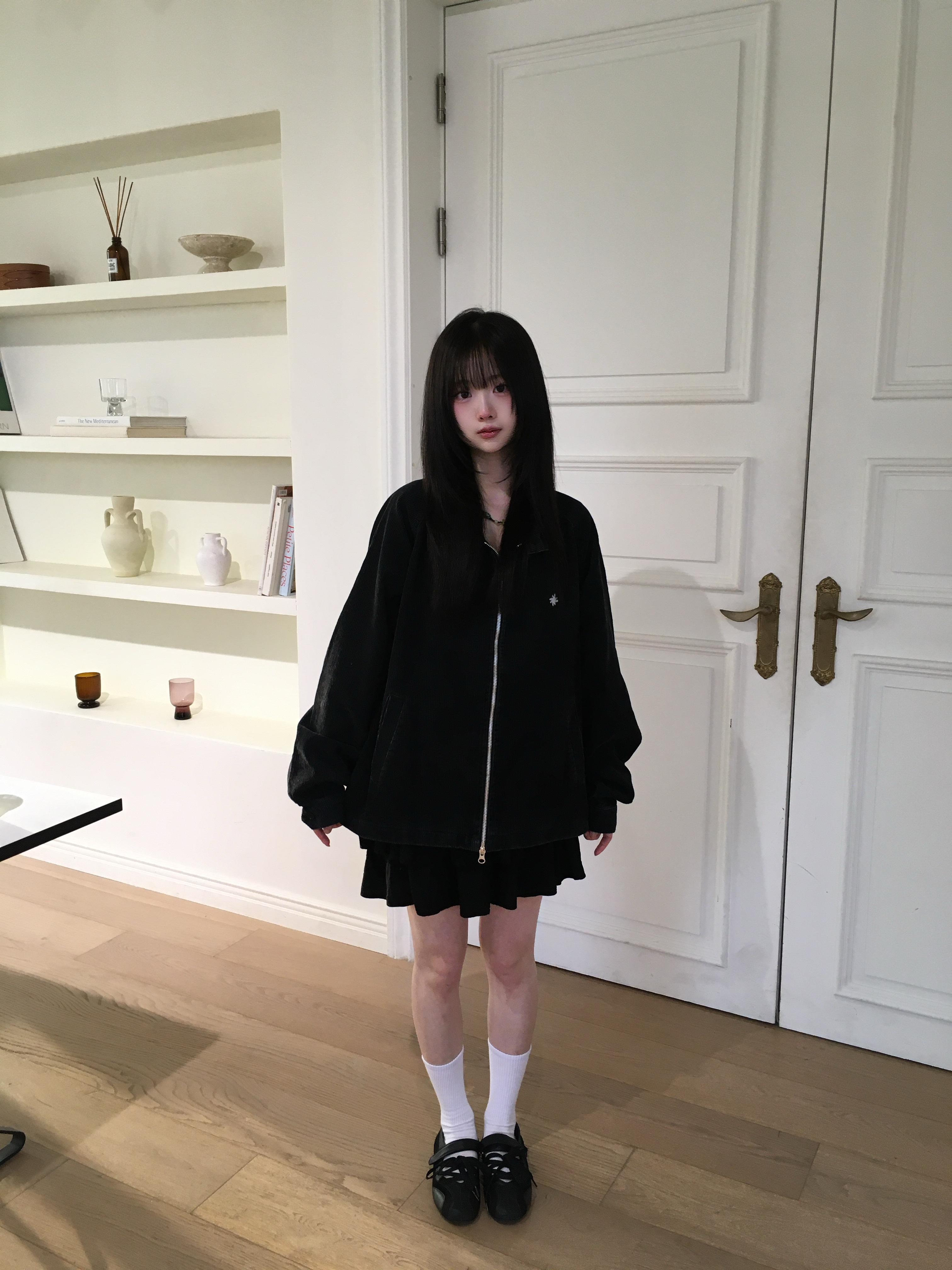 SLOW RECORD HOUSE Vintage Corduroy Harrington Jacket Charcoal 착용 스타일 - 3