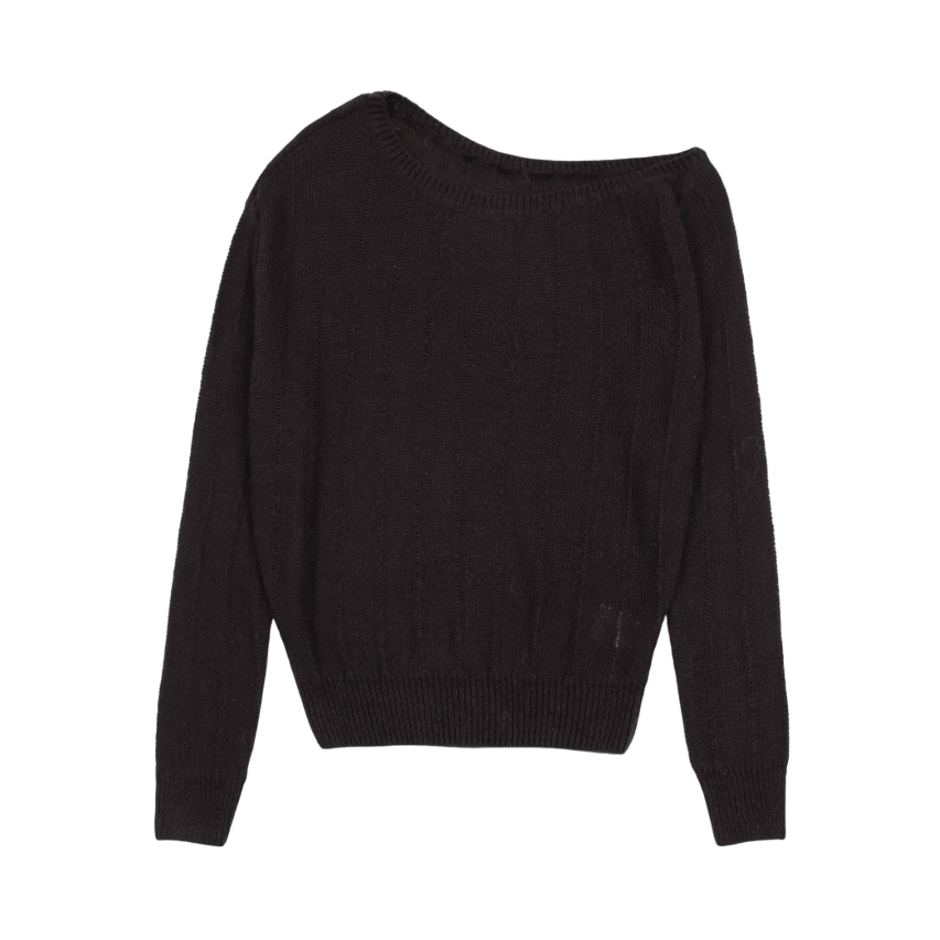 A25FWKN79CC0F Asura Rose Brooch One Shoulder Knit Charcoal