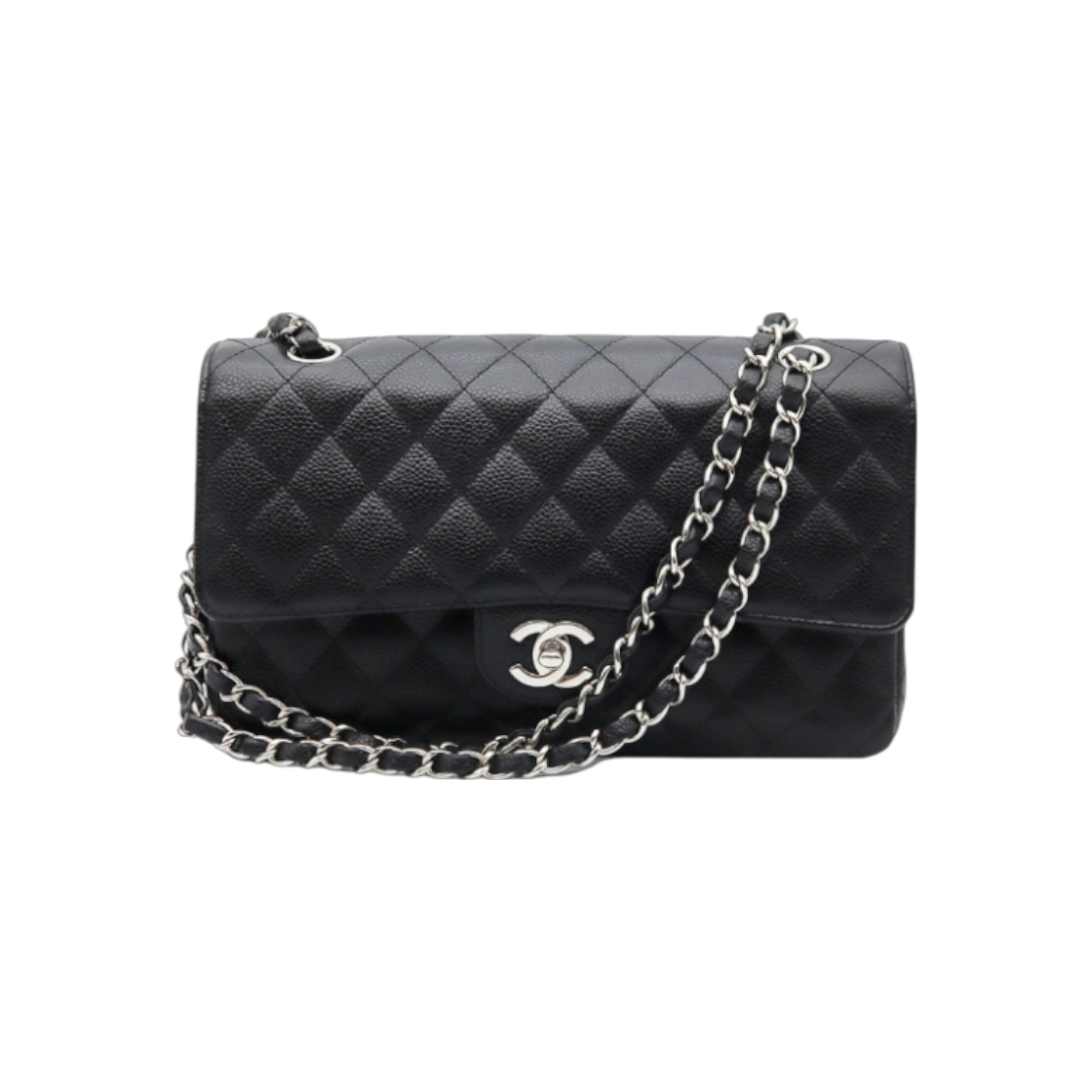 ITIMBAVRHM26 Chanel A01112 Black Caviar Silver Classic Medium Flap Shoulder Bag