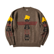Kapital 5G Wool Peckish Totem Pole Crew Sweater Brown