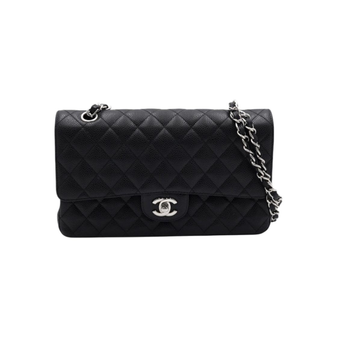 ITPIAJFWIW88 Chanel A01112 Black Caviar Classic Medium Silver Chain Shoulder Bag