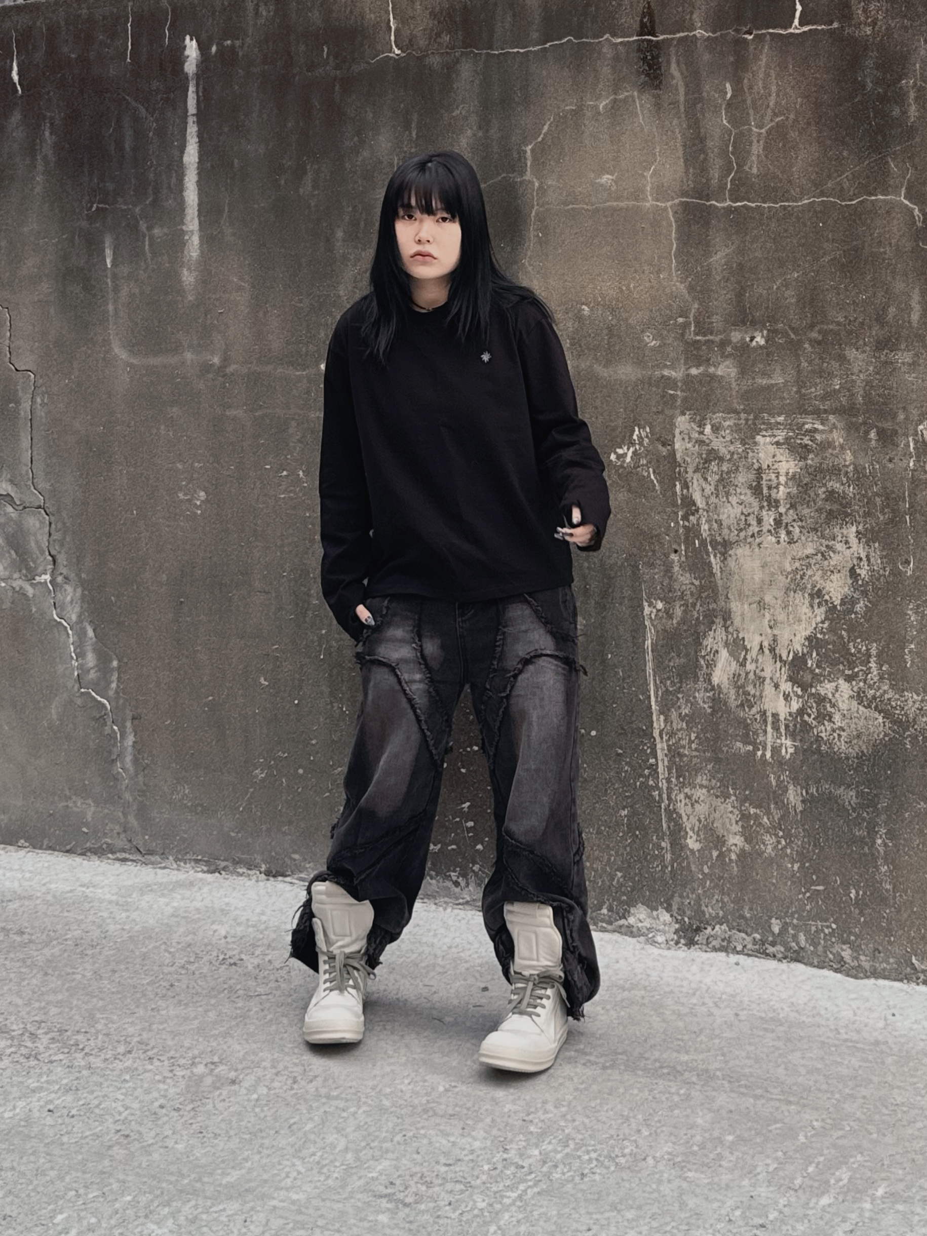 (W) Rick Owens Geobasket Sneakers Milk, Rick Owens Geobasket Sneakers Black Milk 착용 스타일 - 3