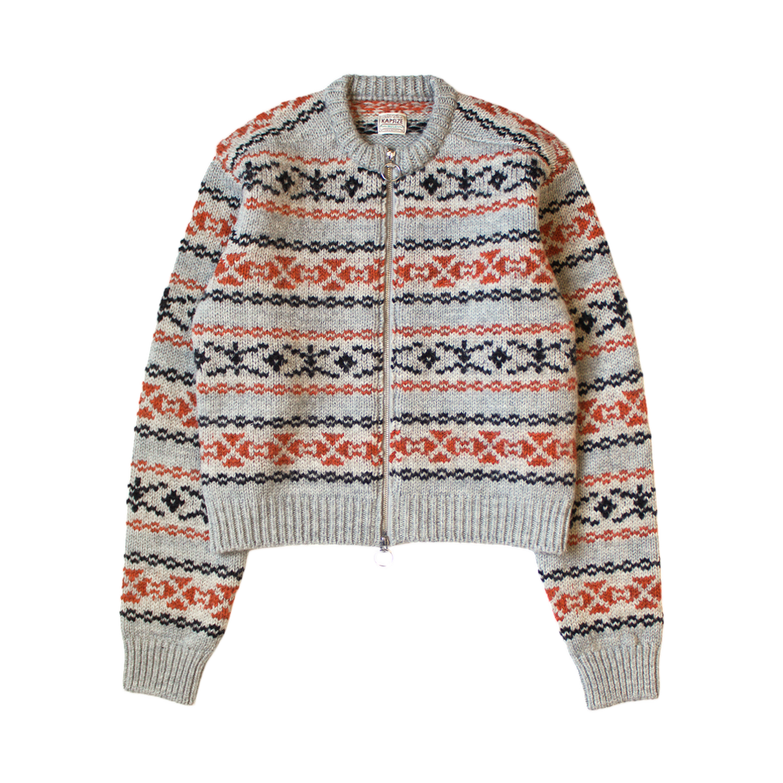 캐피탈 3G 울 옐로우나이프 페어 아일 집 숏 가디건 오렌지(Kapital 3G Wool Yellowknife Fair Isle Zip Short Cardigan Orange) - 1