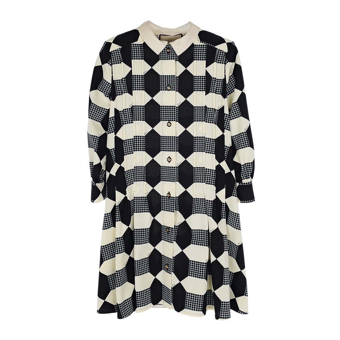 ITJUTFQJHMI4 Gucci Optical Print Flare Dress 38 Black/Light Yellow (5ET1903)