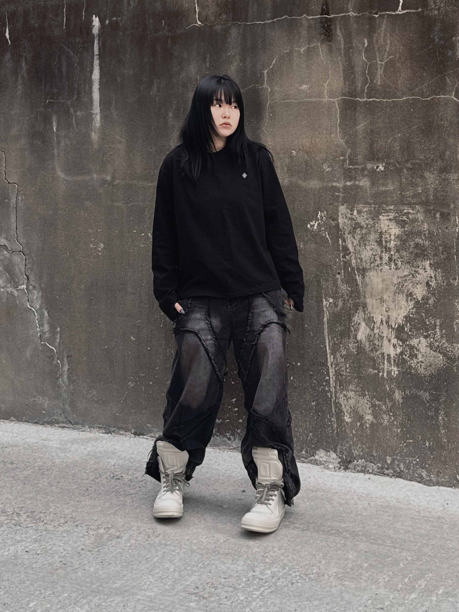 (W) Rick Owens Geobasket Sneakers Milk, Rick Owens Geobasket Sneakers Black Milk 착용 스타일 - 7
