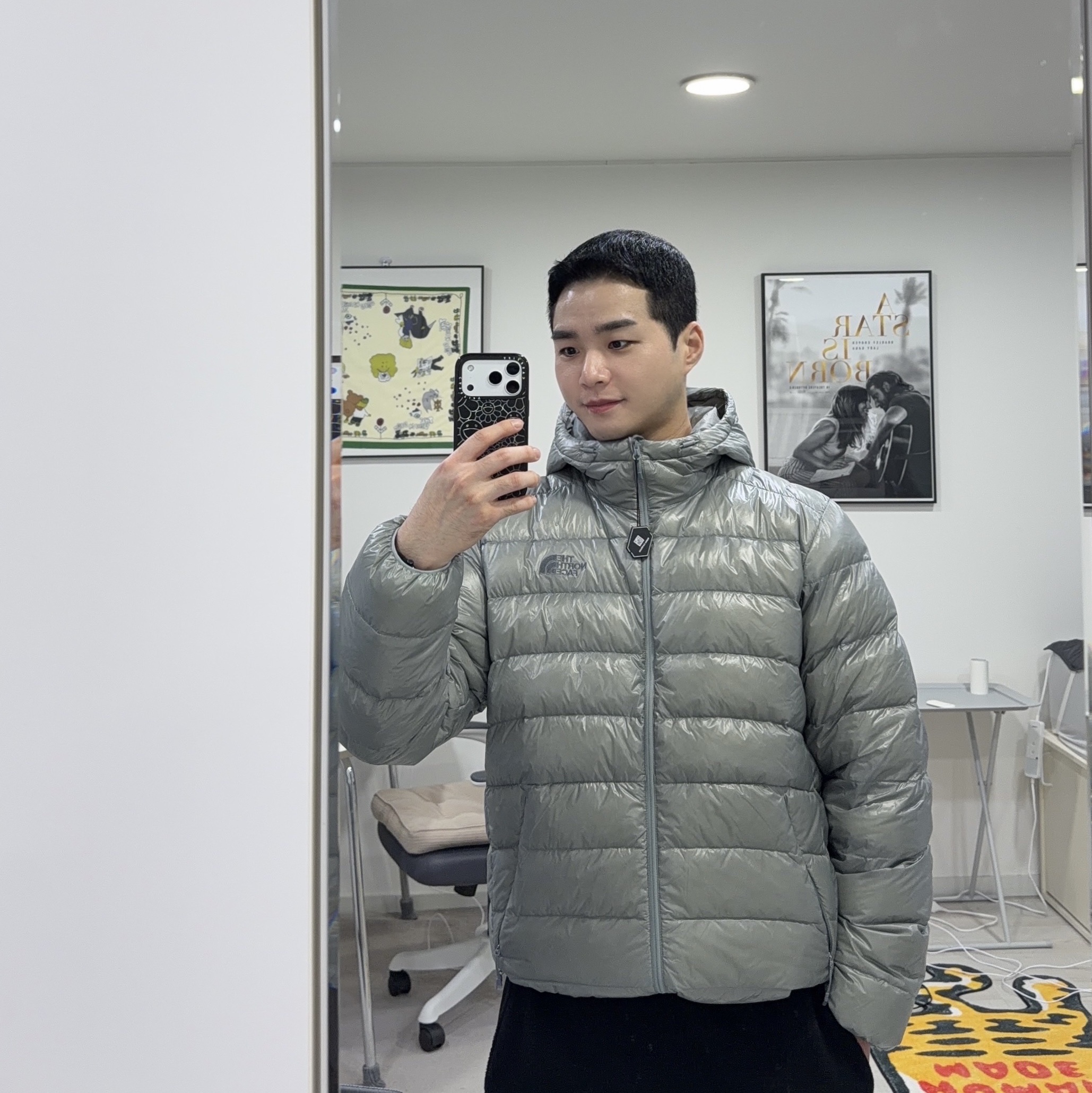 The North Face Matier EX RDS Down Hoodie Light Gray - 25FW, Uniqlo x Needles Fleece Wide Pants Black - KR 착용 스타일 - 1