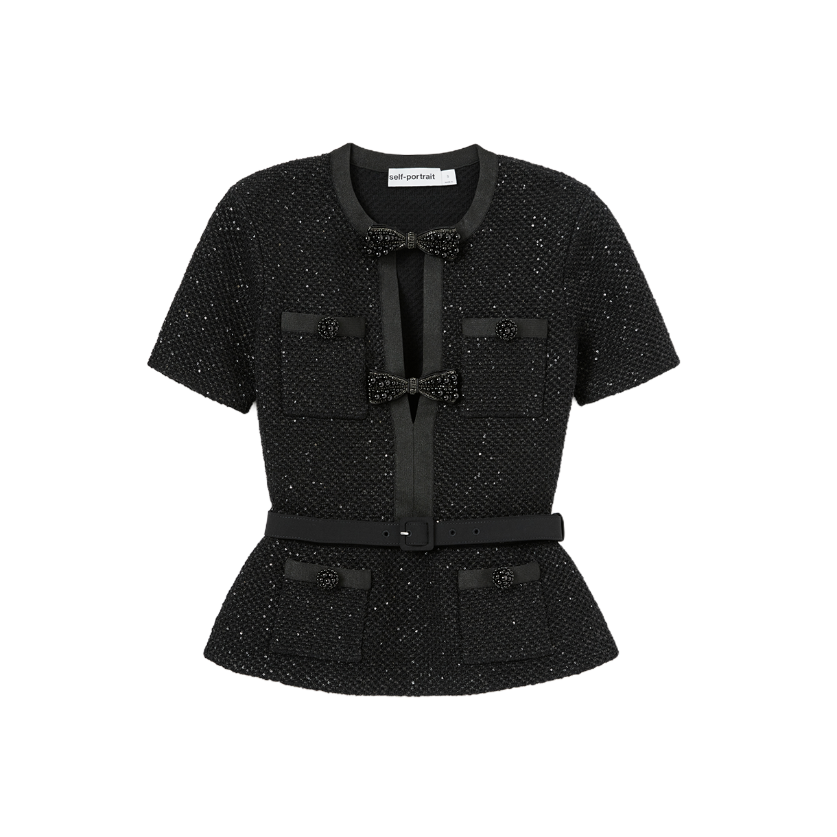 셀프 포트레이트 우먼 시퀸 니트 탑 블랙 - 26SS(Self Portrait Women Sequin Knit Top Black - 26SS)